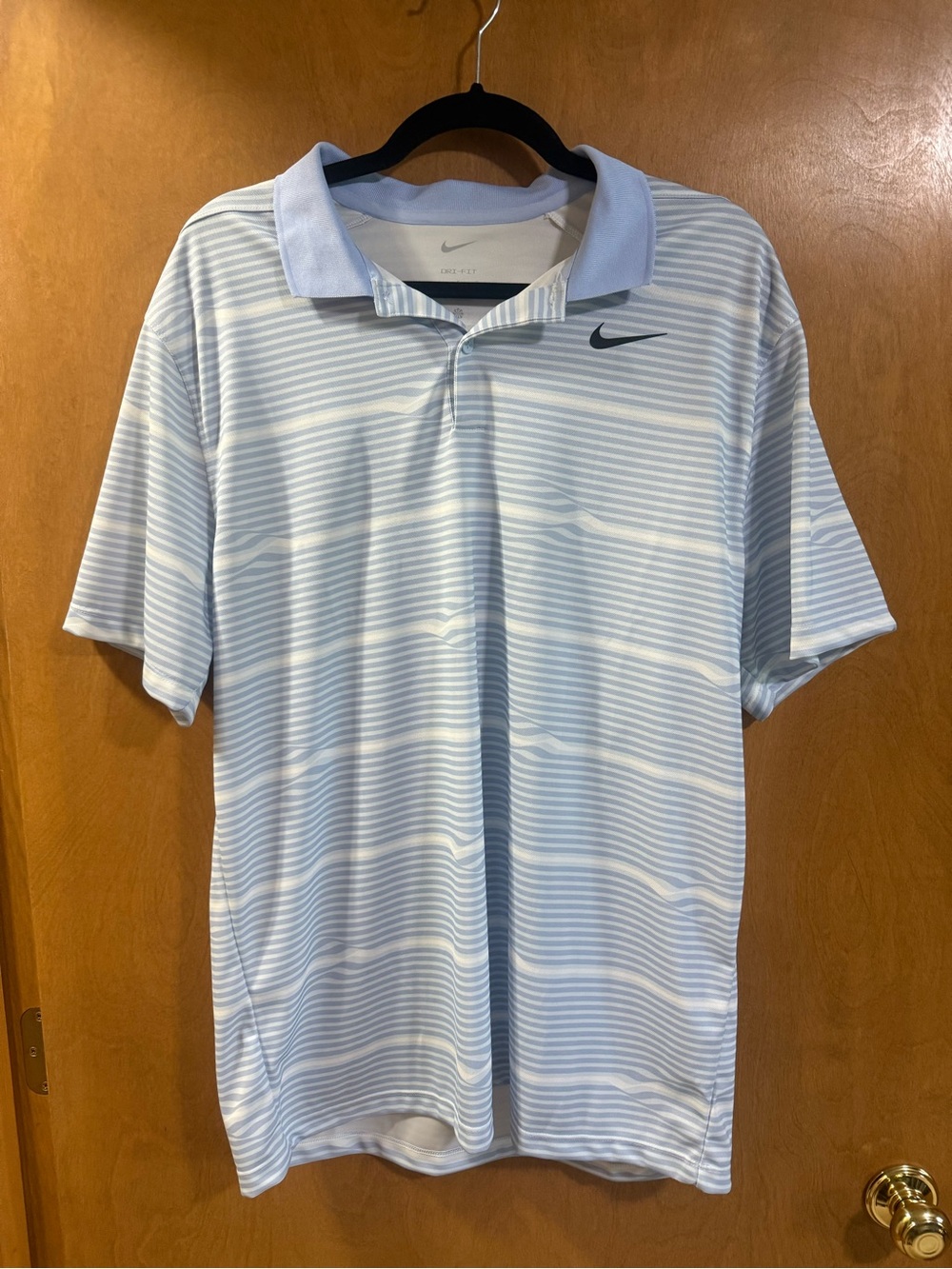 Nike Men’s Light Blue Striped Dri-FIT Golf Polo Shirt